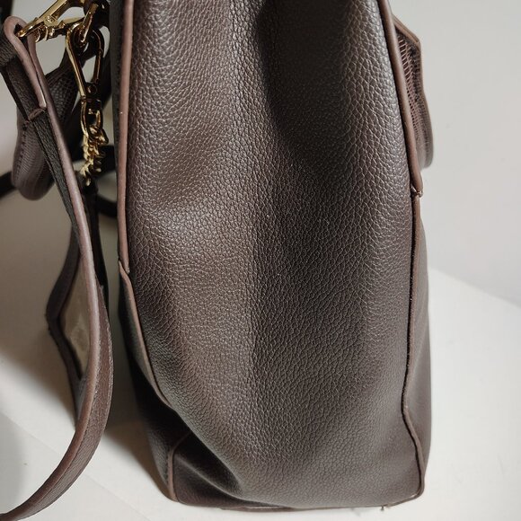 Elegant Brown Anne Klein Satchel w/ Textured Faux Leather + Gold Tone Hardware - Picture 10 of 16